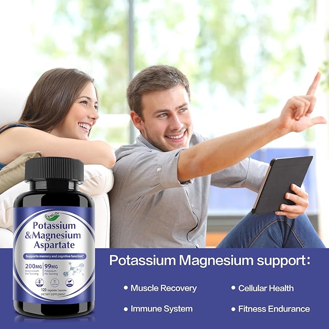 Potassium Magnesium Supplement with Aspartate Complex- Magnesium Supplement & Potassium Supplement (120 Capsules)