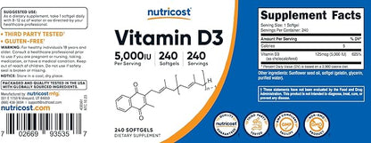 Nutricost Vitamin D3 5,000 IU, 240 Softgels - Non-GMO and Gluten Free Vitamin D