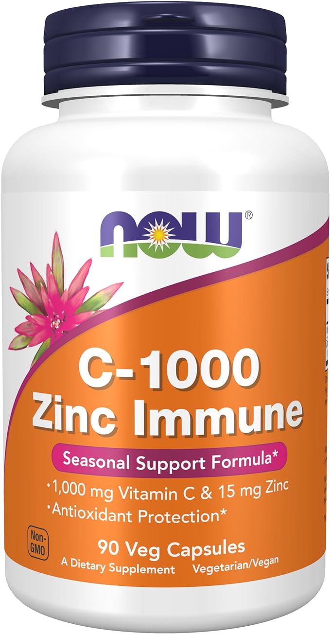 NOW Supplements, C-1000 & Zinc Immune, Seasonal Support Formula*, Antioxidant Protection*, 90 Veg Capsules