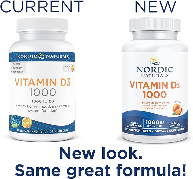 Nordic Naturals Vitamin D3 1000, Orange - 120 Mini Soft Gels - 1000 IU Vitamin D3 - Supports Healthy Bones, Mood & Immune System Function - Non-GMO - 120 Servings