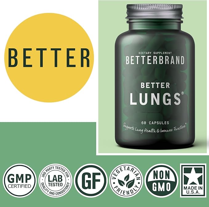 Betterbrand BetterLungs Daily Respiratory Health Supplement (60 Capsules) | with Vitamin D, Elderberry, Ginseng, Mullein, and Reishi Mushroom | for Lung Health and Allergy Relief (Pack of 2)