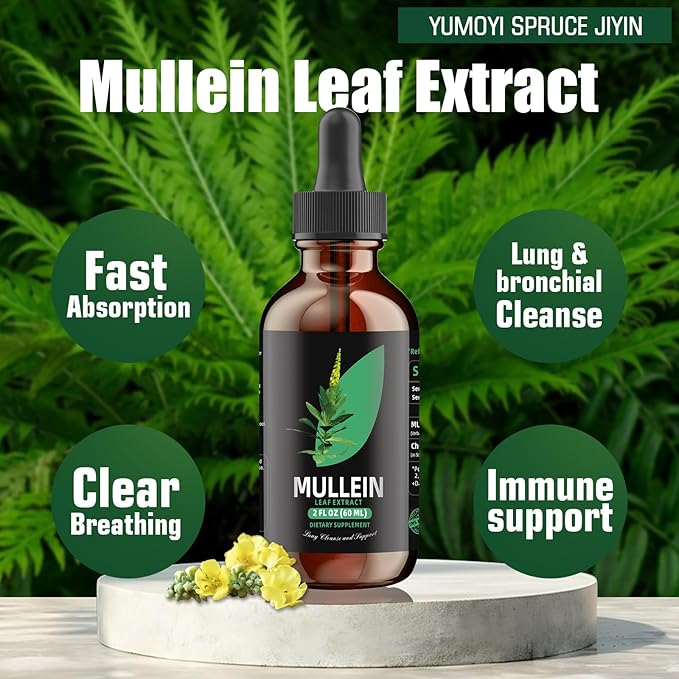 Mullein Drops for Lungs - Mullein Leaf Extract for Lungs Cleanse - Respiratory Lung Health, Herbal Supplement Tincture Drops Vegan