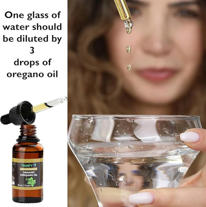 Trusty Organic Oregano Oil 30ml Super Concentrated USDA Organic Oil of Oregano Drops for Immune Support and Digestive Health - Vegan Non GMO 100% Pure Oregano Oil Drops for Kids and Adults