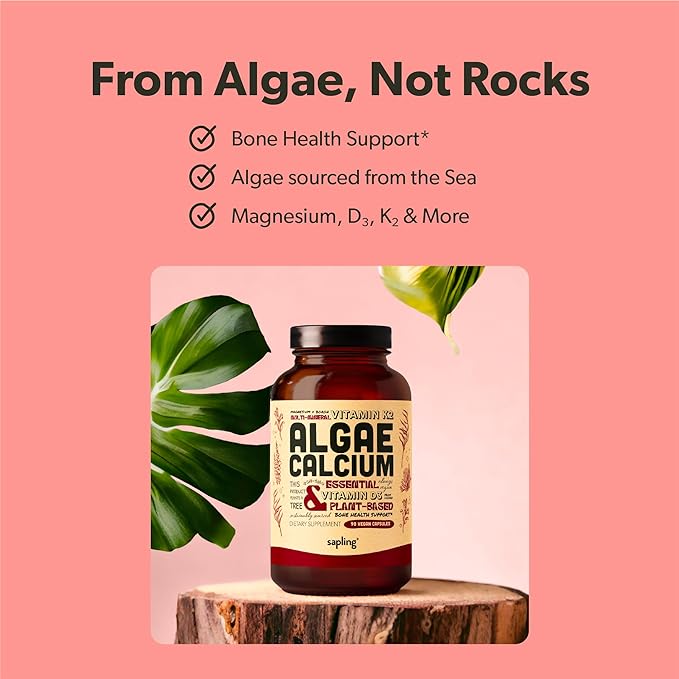 Calcium Supplement - Whole Food with Vitamin K2 & D3, Magnesium, Zinc, Boron, Mineral Complex. Sourced Sustainably from Red Algae. for Bone Strength and Support. Non-GMO & Vegan 90 Capsules.