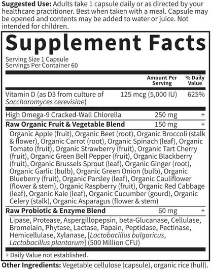 Garden of Life Vitamin D, Vitamin Code Raw D3, Vitamin D 5,000 IU, Raw Whole Food Vitamin D Supplements with Chlorella, Fruit, Veggies & Probiotics for Bone & Immune Health. 60 Vegetarian Capsules