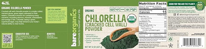 BareOrganics 12522 USDA Organic Chlorella Powder, Superfood Powder, Dietary Supplement, 8 Ounce