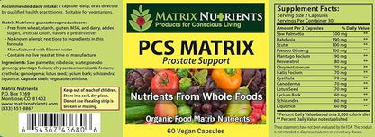 PCS Matrix - Lower PSA Levels - See Our LAB Results! - 100% Natural Ingredients: Saw Palmetto, Rabdosia, Scute, Plantago Focium, Chrysantaomum, Ganoderma, Lotus Seed - Vegan Capsules (60ct)