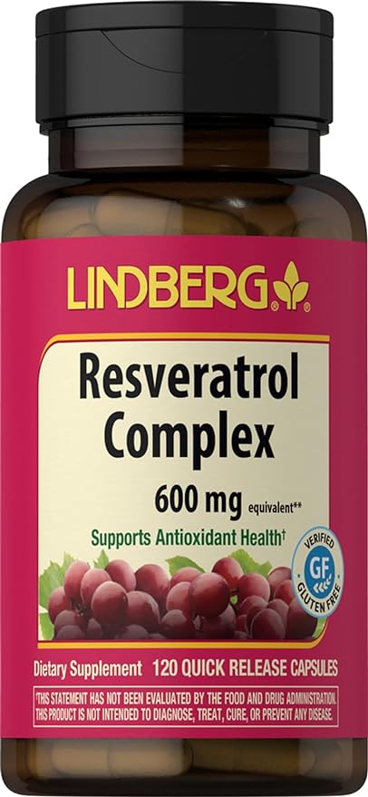 Lindberg Resveratrol Supplement | 100mg | 120 Capsules | with Grape Seed and Red Wine Extracts | Non-GMO, Gluten Free