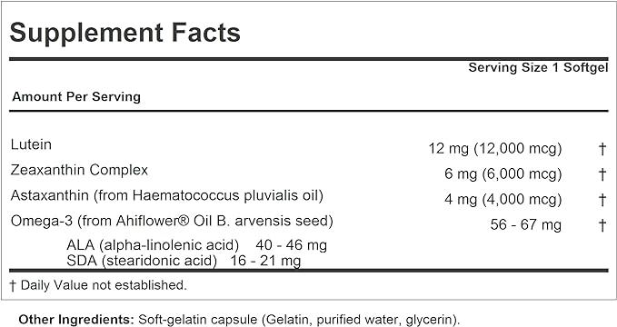 ANDREW LESSMAN Maximum L+Z with Astaxanthin 240 Softgels – 12mg Lutein, 6mg Zeaxanthin, 4mg Astaxanthin. Key Nutrients to Support Eye and Brain Health, and Promote Healthy Vision.