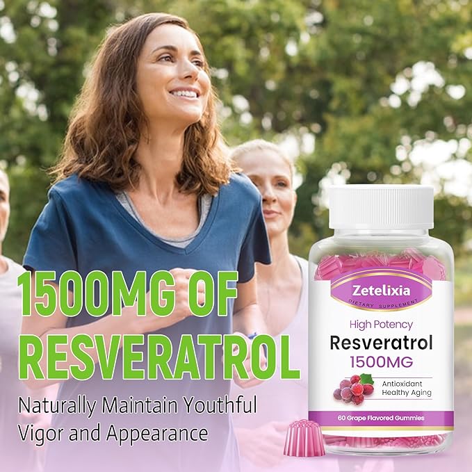 Sugar Free Resveratrol Gummies 1500mg - High Purity Resveratrol Supplement for Antioxidant, Healthy Aging, Skin, Brain, Organic - 120 Gummies