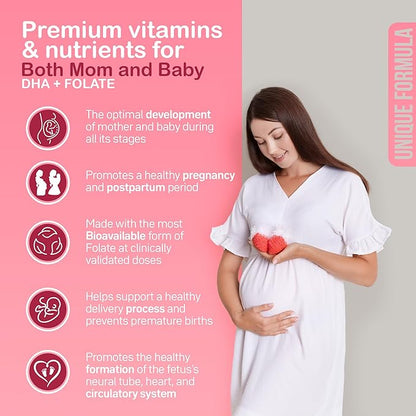 YOU'RE NATURAL Wonder Mom Prenatal and Postnatal Vitamins for Women with Folate, DHA, Probiotics, Iron, Myo Inositol, Biotin, D3, B12 Fetal Development, Pregnancy Must Have-30 Day Supply