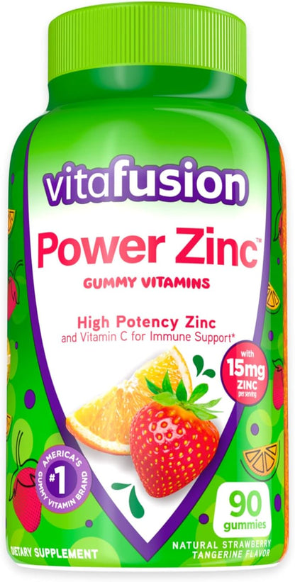 Vitafusion Extra Strength Vitamin D3 Gummy 120 Count and Power Zinc Gummy Vitamins 90 Count Strawberry Flavored Bone Immune Support