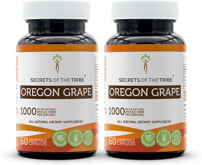 Secrets of the Tribe Oregon Grape 60 Capsules(2 pcs.), 1000 mg, Responsibly farmed Oregon Grape (Mahonia aquifolium) Dried Root (2x60 Capsules)