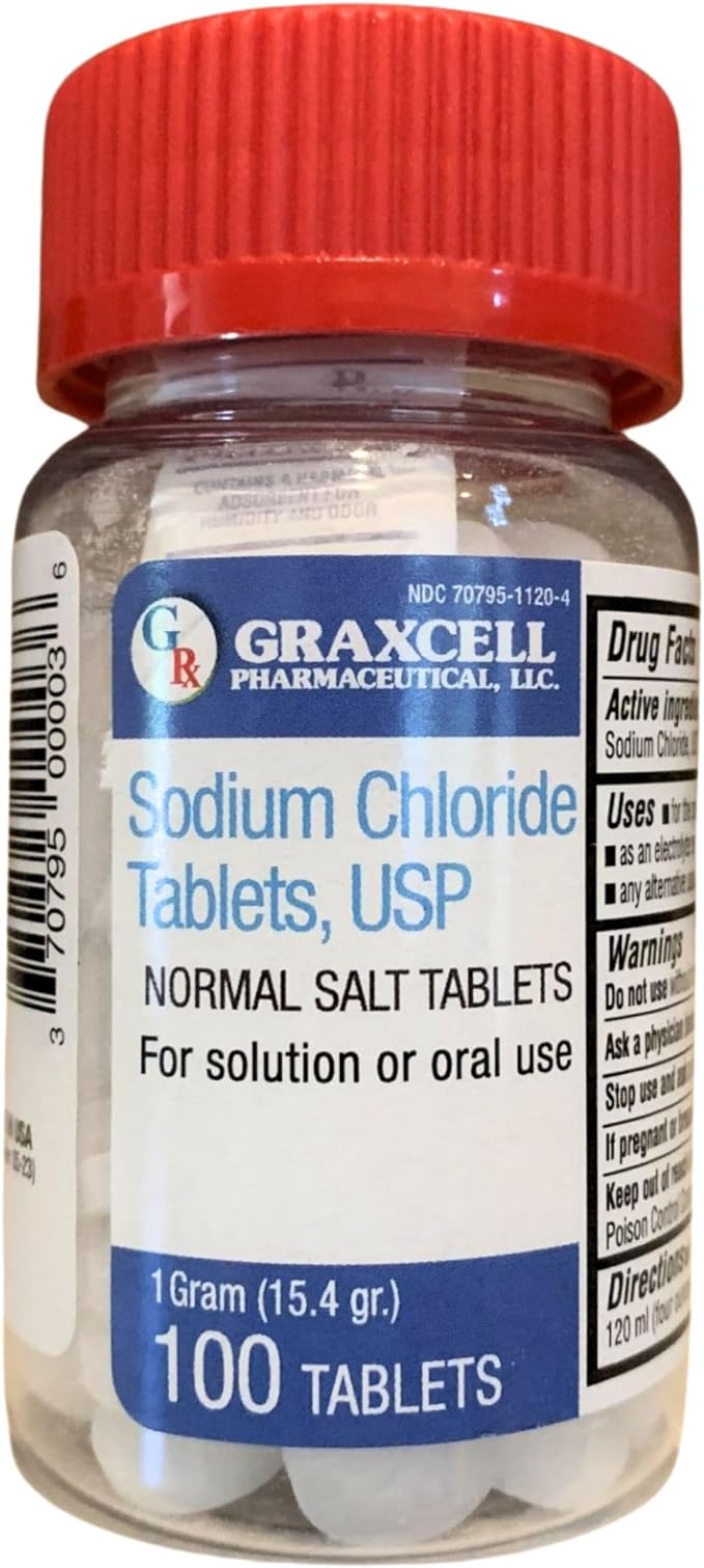 Sodium Chloride Tablets 1gm | Electrolyte Salt Pills for POTS Syndrome and Dysautonomia Support | Rapid Rehydration, Natural Ingredients | (15.4gr.) | 100 Count | Made in The USA