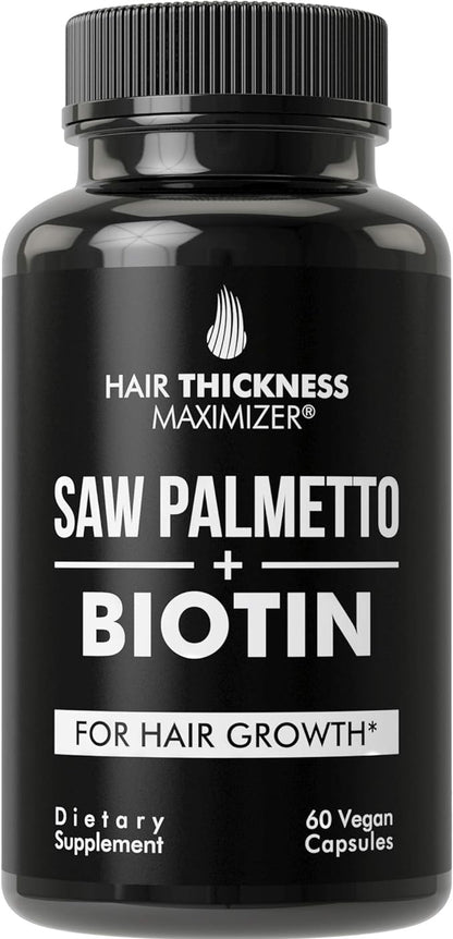 Saw Palmetto + Biotin Advanced 2-in-1 Combo for Hair Growth. Vegan Capsules Supplement with Natural Saw Palmetto Extract + 10000mcg Biotin. Hair Loss and Regrowth Pills for Men and Women. DHT Blocker