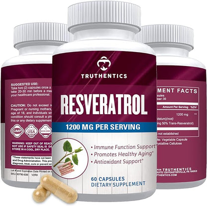 Resveratrol Supplement 1200mg - Japanese Knotweed Resveratrol Capsules - High Potency Trans Resveratrol Nutritional Supplements for Healthy Aging & Immune Health - 60 Vegan Capsules