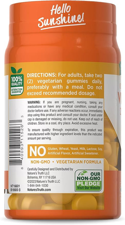 Nature's Truth Vitamin D3 Gummies | 2000 IU | 70 Count | Pineapple Flavor | Vegetarian, Non-GMO and Gluten Free Supplement