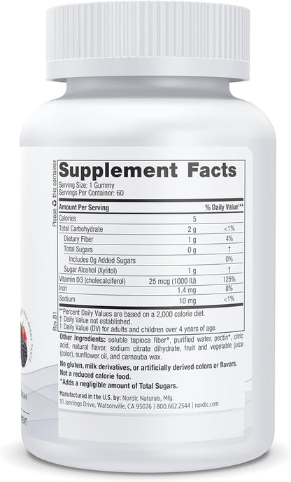 Nordic Naturals Zero Sugar Vitamin D3 Gummies, Wild Berry - 60 Gummies - 1000 IU Vitamin D3 - Great Taste - Healthy Bones, Mood & Immune System Function - Non-GMO - 60 Servings