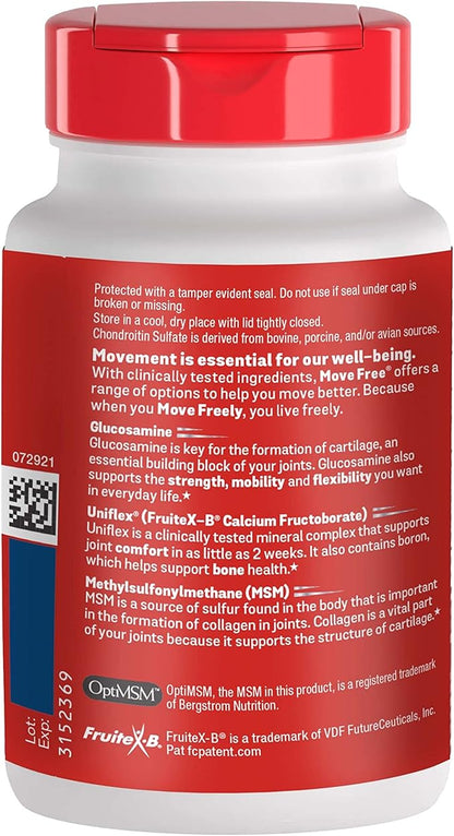 Move Free Advanced Glucosamine Chondroitin MSM Joint Support Supplement, Supports Mobility Comfort Strength Flexibility & Bone - 120 Count (Pack of 3)