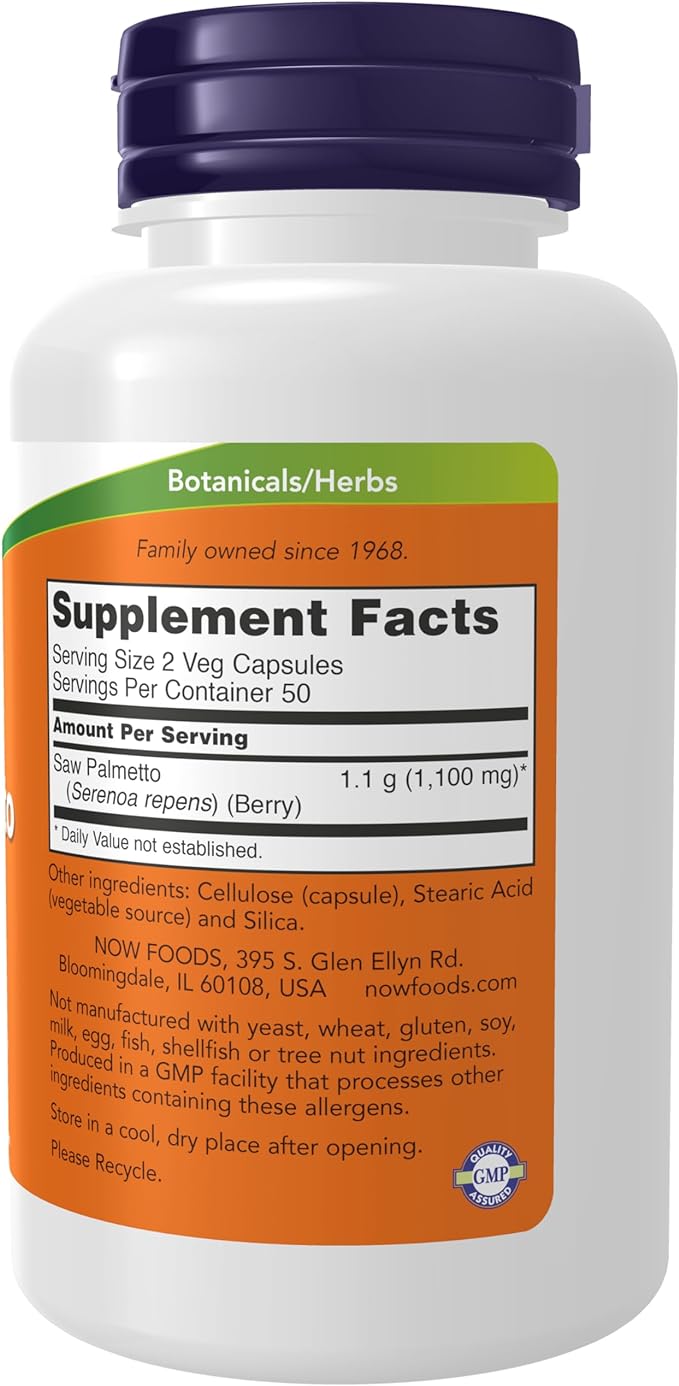 NOW Supplements, Saw Palmetto Berries (Serenoa repens) 550 mg, Men's Health*, 100 Veg Capsules