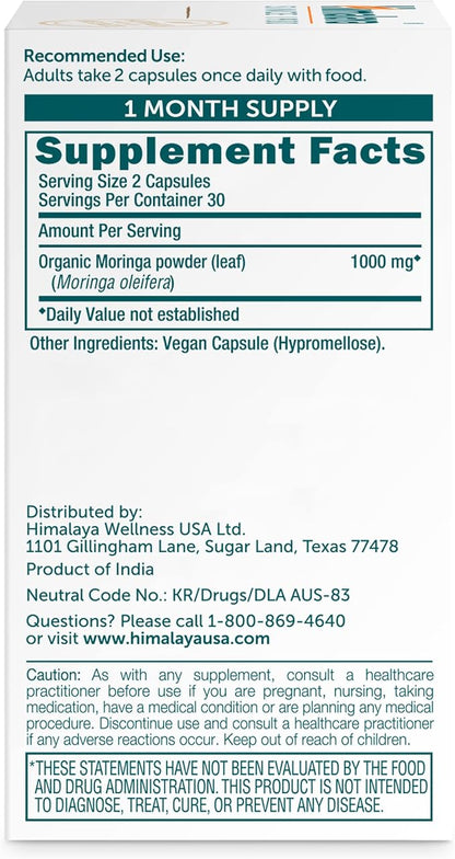 Himalaya Moringa, 60 Capsules, Green Superfood for Antioxidant Support and Wellness, 1000 mg, 1 Month Supply, Non-GMO Project Verified, Vegan, Gluten Free Supplement, Additive Free