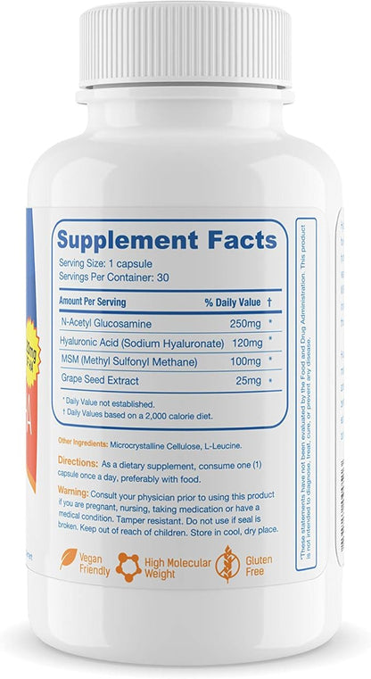 Hyalogic Hyaluronic Acid 120 mg delayed release capsules | Combo Formula w/Glucosamine MSM | Support Healthy Joints, Eyes and Skin and overall Body | Promote Healthy Skin | Non-GMO (30 count)