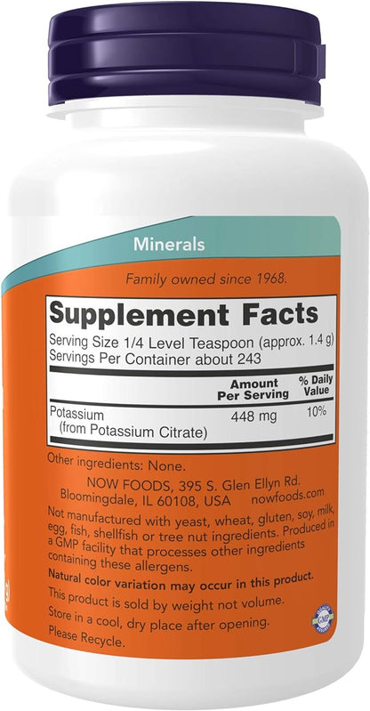 NOW Supplements, Potassium Citrate Powder, Supports Electrolyte Balance and Normal pH*, Essential Mineral, 12-Ounce (Pack of 2)