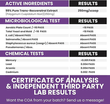 GENEX Trans Resveratrol 1000mg Serving 99% Pure Micronized Pharmaceutical Grade Trans-Resveratrol Powder 30 Servings or 30Grams 1Gram Per Day 30-Day Supply Made in a GMP & NSF Certified Facility