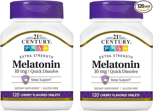 21st Century, Melatonin Quick Dissolve Tablets 10 mg, White, Cherry, 120 Count (Pack of 2)