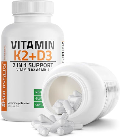 Bronson Vitamin K2 (MK7) with D3 Supplement Non-GMO Formula 5000 IU Vitamin D3 & 90 mcg Vitamin K2 MK-7 Easy to Swallow Vitamin D & K Complex, 60 Capsules