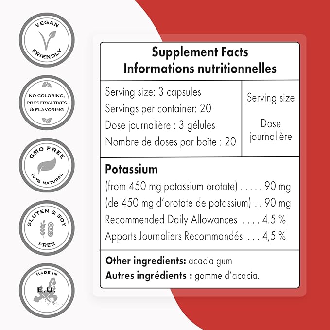 Supersmart - Potassium Orotate 450 mg Per Day - Helps Maintain Body Acid-Base Balance - May Support Nerve Transmission & Heart Health | Non-GMO & Gluten Free - 60 Vegetarian Capsules