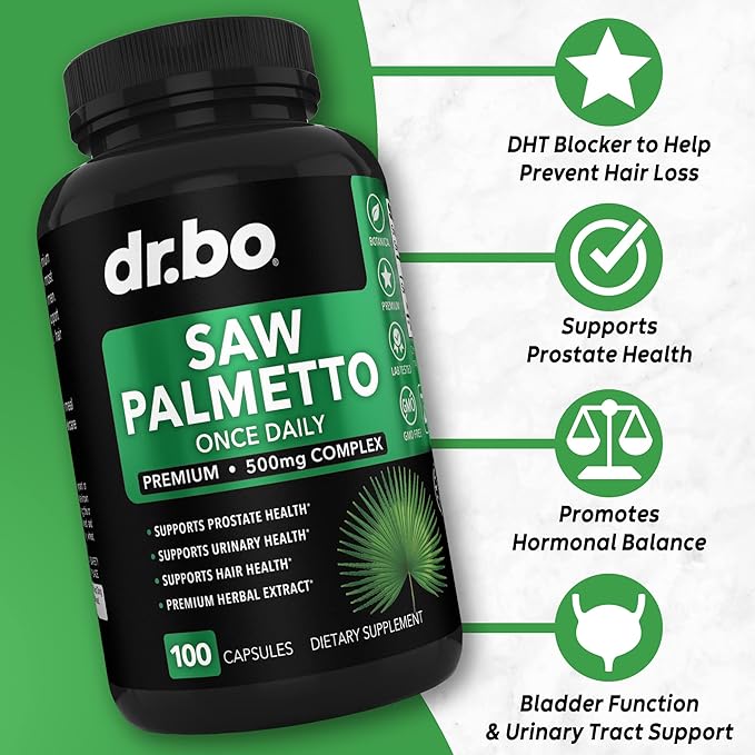 Saw Palmetto for Men Prostate Health - Hair Growth Plus Bladder Control Supplements Complex & DHT Blocker for Women & Men - Pure Saw Palmetto Hair Loss Supplement Support Extract & Urination Pills Aid