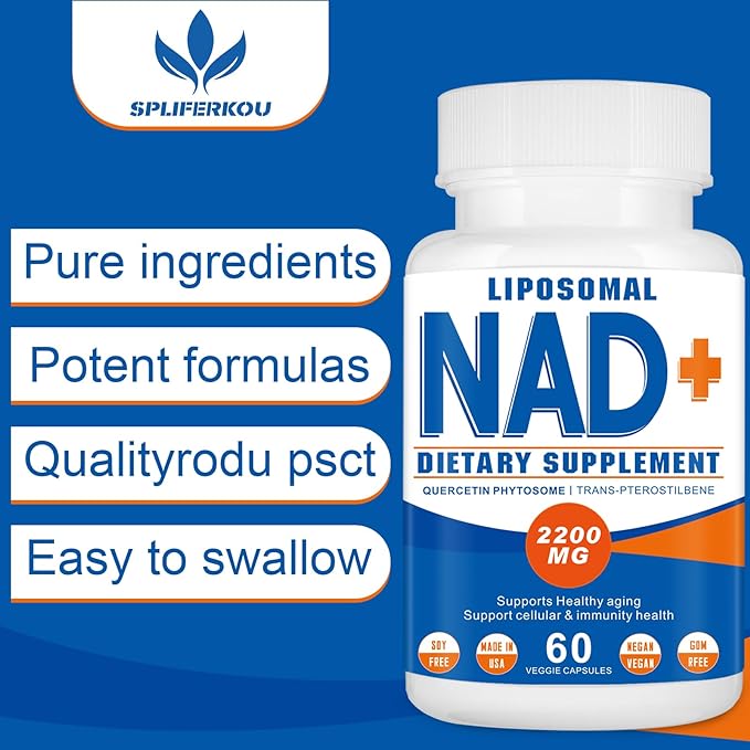 2200mg Liposomal Nad+Supplement,Nad Supplement with Resveratrol+Berberine,Nicotinamide Adenine Dinucleotide,Enhances Mitochondrial Function Old, Contributes to Heart Health, Anti-Aging 60 Capsules(2)