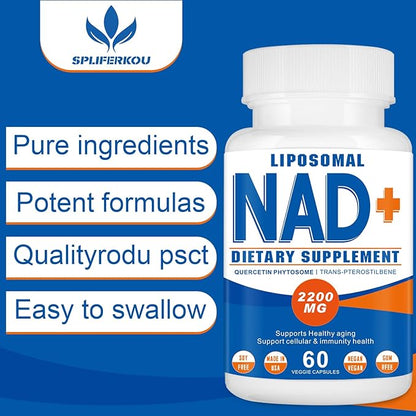 2200mg Liposomal Nad+Supplement,Nad Supplement with Resveratrol+Berberine,Nicotinamide Adenine Dinucleotide,Enhances Mitochondrial Function Old, Contributes to Heart Health, Anti-Aging 60 Capsules(2)