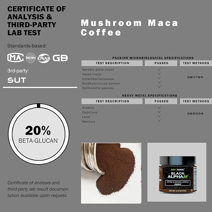 Mushroom Coffee - 36 Servings, Instant Coffee Mix Includes 10 Mushrooms Extract Powder (Maca Coffee)