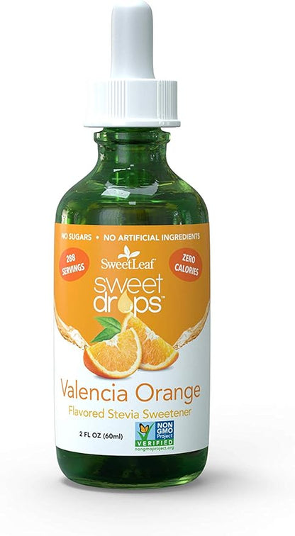 SweetLeaf Sweet Drops Valencia Orange Liquid Stevia Sweetener - Orange Stevia Drops, Zero Calories, Zero Sugar, Non-GMO, Gluten-Free, Keto Friendly, Flavor Drops Stevia - 2 Fl Oz