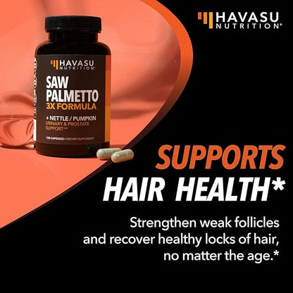 Saw Palmetto Supplement | Potent 3X Formula with Stinging Nettle + Pumpkin Seed Extract | DHT Blocker Urinary Health & Prostate Support Supplement for Mens Health | Saw Palmetto for Men 2 Month Supply