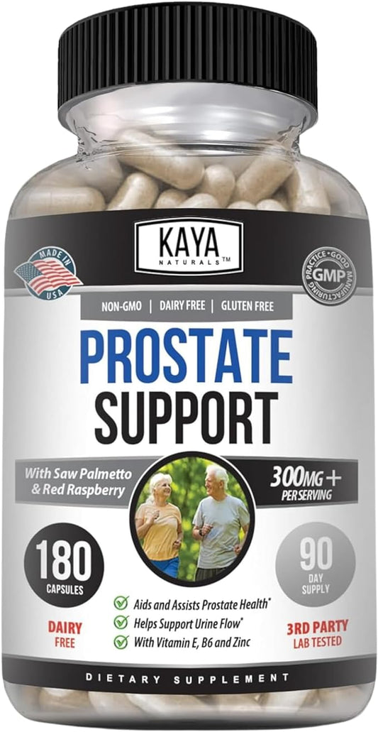 Kaya Naturals Prostate Support | Potent DHT Blocker for Hair Growth, Promote Sleep, Beta Blocker to Reduce Frequent Urination, Support Bladder Emptying & Stamina Supplement (180 Capsules)