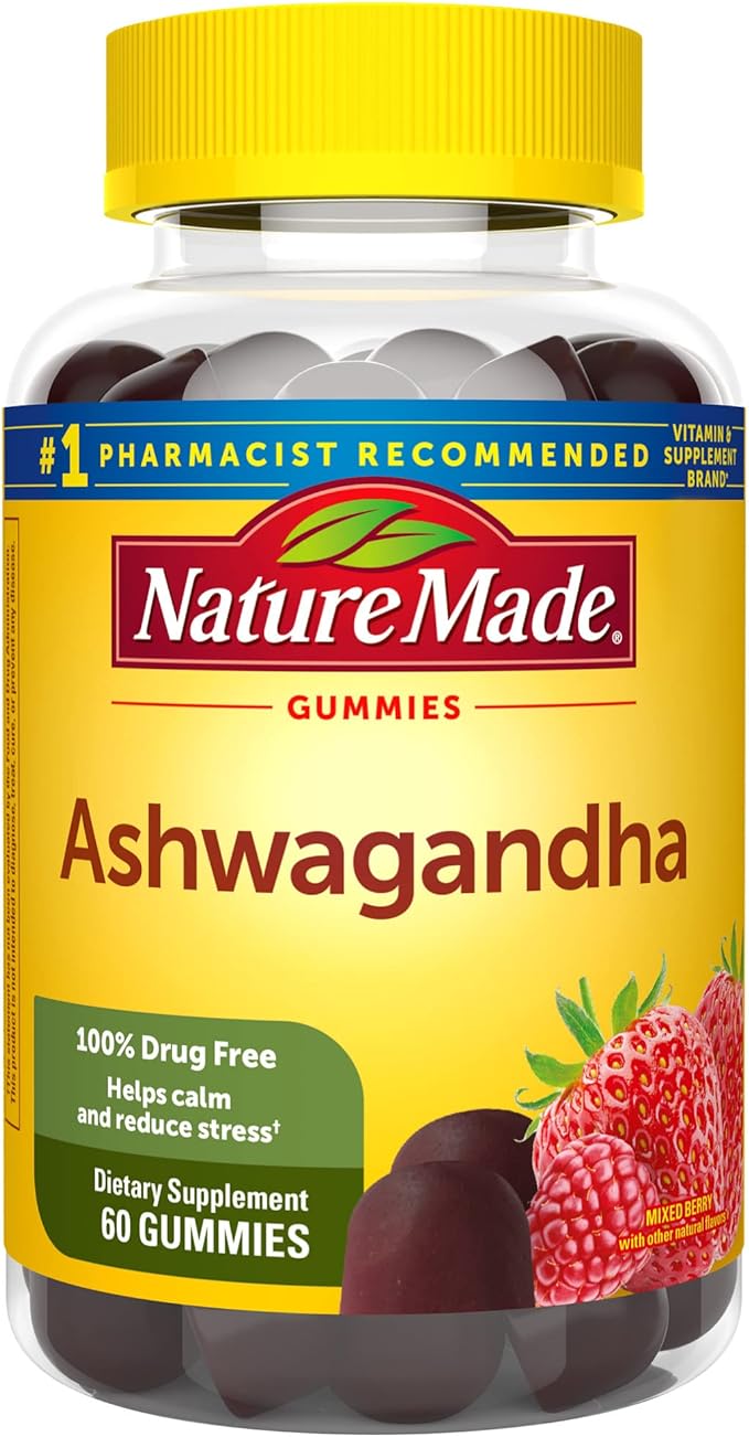 Nature Made Ashwagandha Gummies, Vegan, KSM 66 Ashwagandha for Stress Support, 60 Count, 30 Day Supply