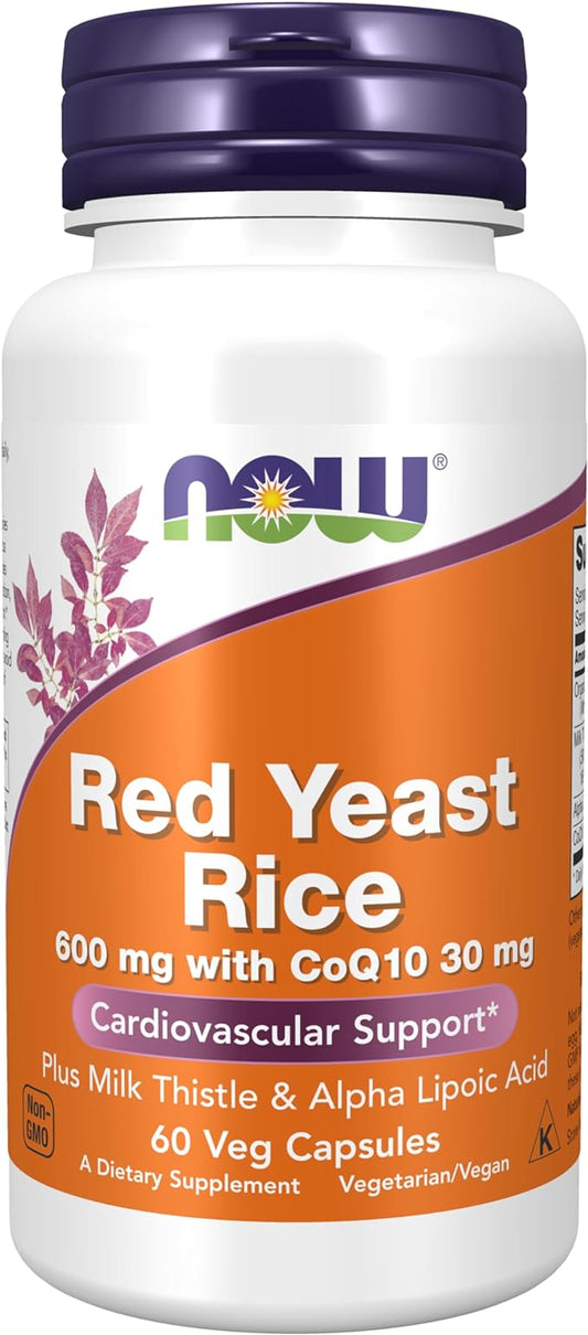 NOW Supplements, Red Yeast Rice with CoQ10, plus Milk Thistle & Alpha Lipoic Acid, 60 Veg Capsules