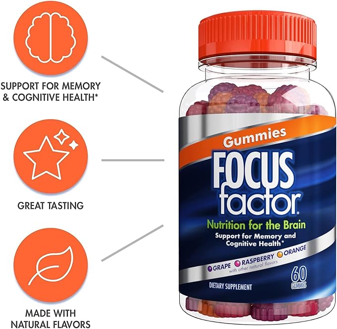 Focus Factor Adults Extra Strength, 120 Count - Brain Supplement for Memory, Concentration & Nootropic Gummies, Memory Supplement for Brain, Phosphatidylserine, Bacopa