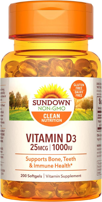 Sundown Vitamin D3 1000 IU, Supports Bone, Teeth, and Immune Health, 200 Softgels