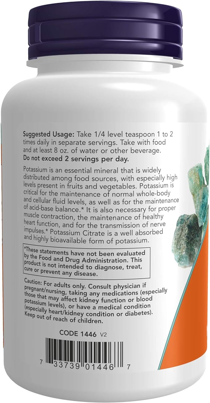 NOW Supplements, Potassium Citrate Powder, Supports Electrolyte Balance and Normal pH*, Essential Mineral, 12-Ounce