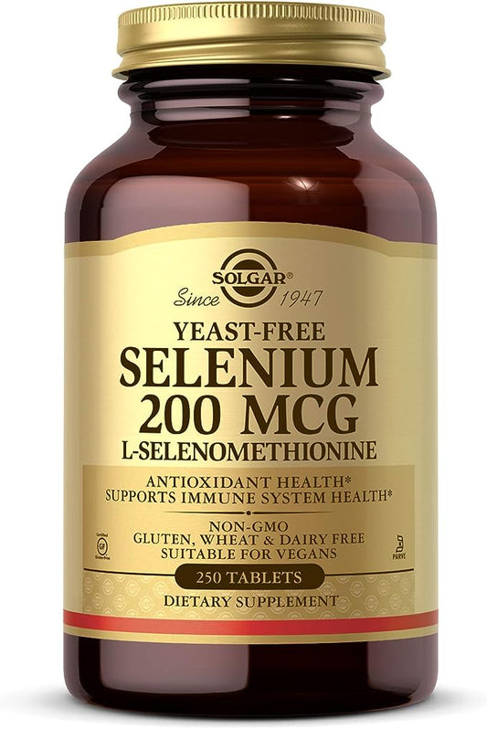 Solgar Yeast-Free Selenium 200 mcg, 250 Tablets - Supports Antioxidant & Immune System Health - Non-GMO, Vegan, Gluten Free, Dairy Free, Kosher - 250 Servings