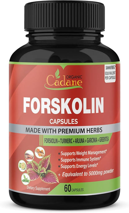 Organic Forskolin Supplements Capsules 5000Mg with Turmeric Curcumin, Arjuna, Garcinia Cambogia, Green Tea - Support Energy Production, Immune System & Body Management