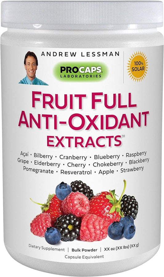 ANDREW LESSMAN Fruit Full Anti-Oxidant Extracts Powder 600 Servings - 14 Natural Fruit and Berry Extracts. Bilberry, Cranberry, Grape Seed, Pomegranate, Resveratrol, and More.