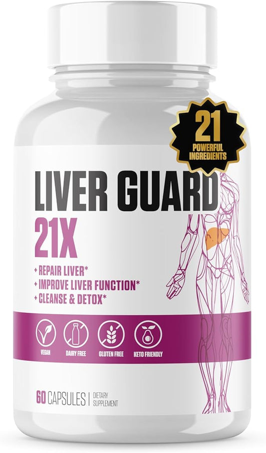 Liver Guard 21x | #1 Rated Liver Detox, Repair & Cleanse Supplement w/Milk Thistle, Artichoke, Dandelion + More | 100% Natural for Men & Women | Liver Support, Care + Improve Function - 60 Capsules