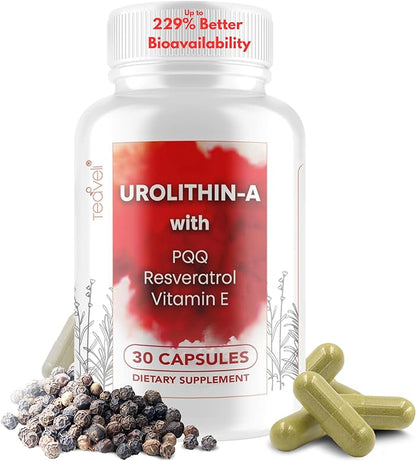 Advanced Urolithin A (15 Servings) & Stem Cell Supplement with 500mg Urolithin A, Resveratrol, PQQ, Vitamin E & Bioperine – Supports NAD+, Mitochondria, Muscle Health, Healthy Cells & Energy Levels