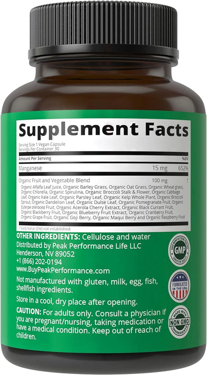 Manganese Supplement Food Like Mineral Chelated For Superior Absorption With Whole Food Blend Of 25+ Fruits & Vegetables. Pure Trace Mineral Capsules For Connective Tissue, Bone Health, Enzyme Support