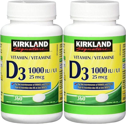 (Twin Pack) 2 x Kirkland Signature Vitamin D3 1000IU/25mcg, 360 tablets